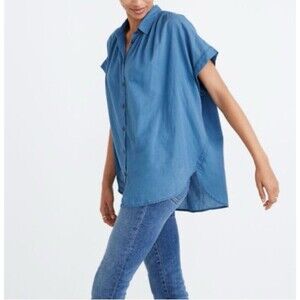 Madewell Central Shirt in Bright Indigo Sz M Boxy Oversized Preppy Casual School